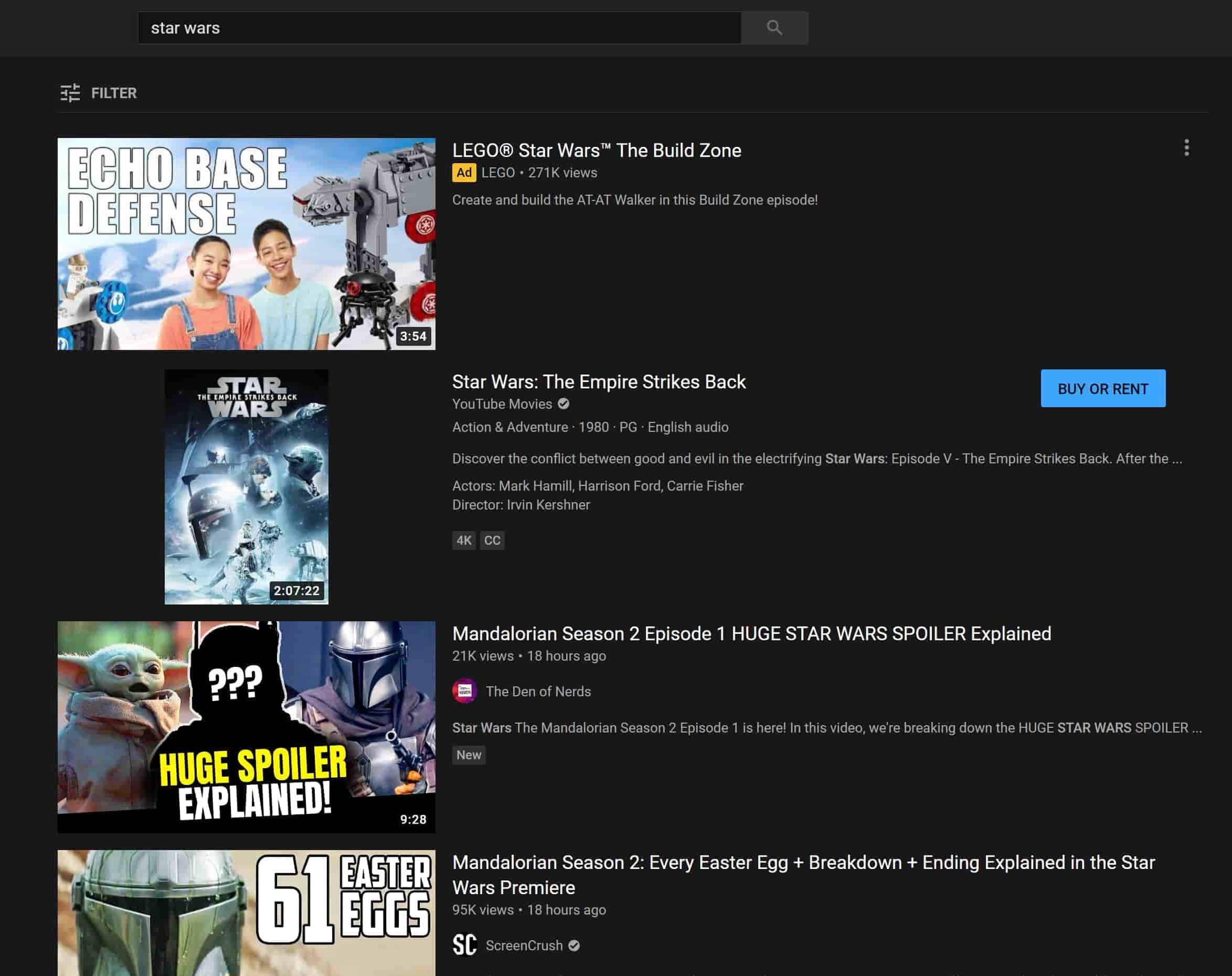 Example results for search_query: star wars